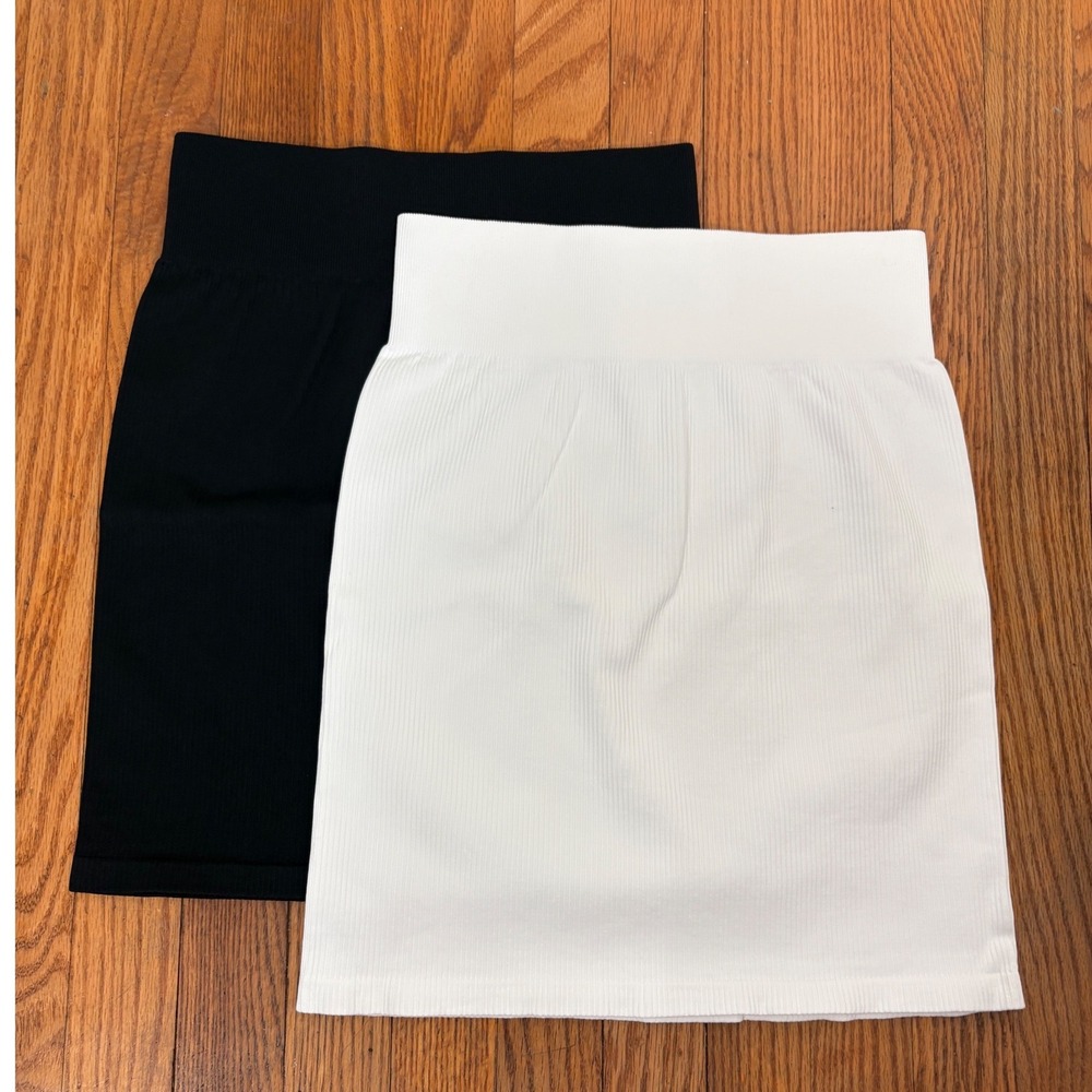 OQQ Womens 2 Piece Ribbed Mini Skirt Set High‎ Waist Stretchy Black White Large
